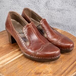 Josef Seibel Womens Brown Wing Tip Leather Slip On Chunky Heels Eu 39 US 8.5-9